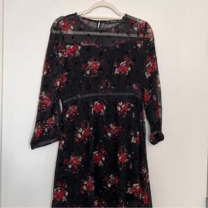 Zara Floral Black and Red Women's Dress